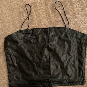 Garage pleather thin strap black crop top